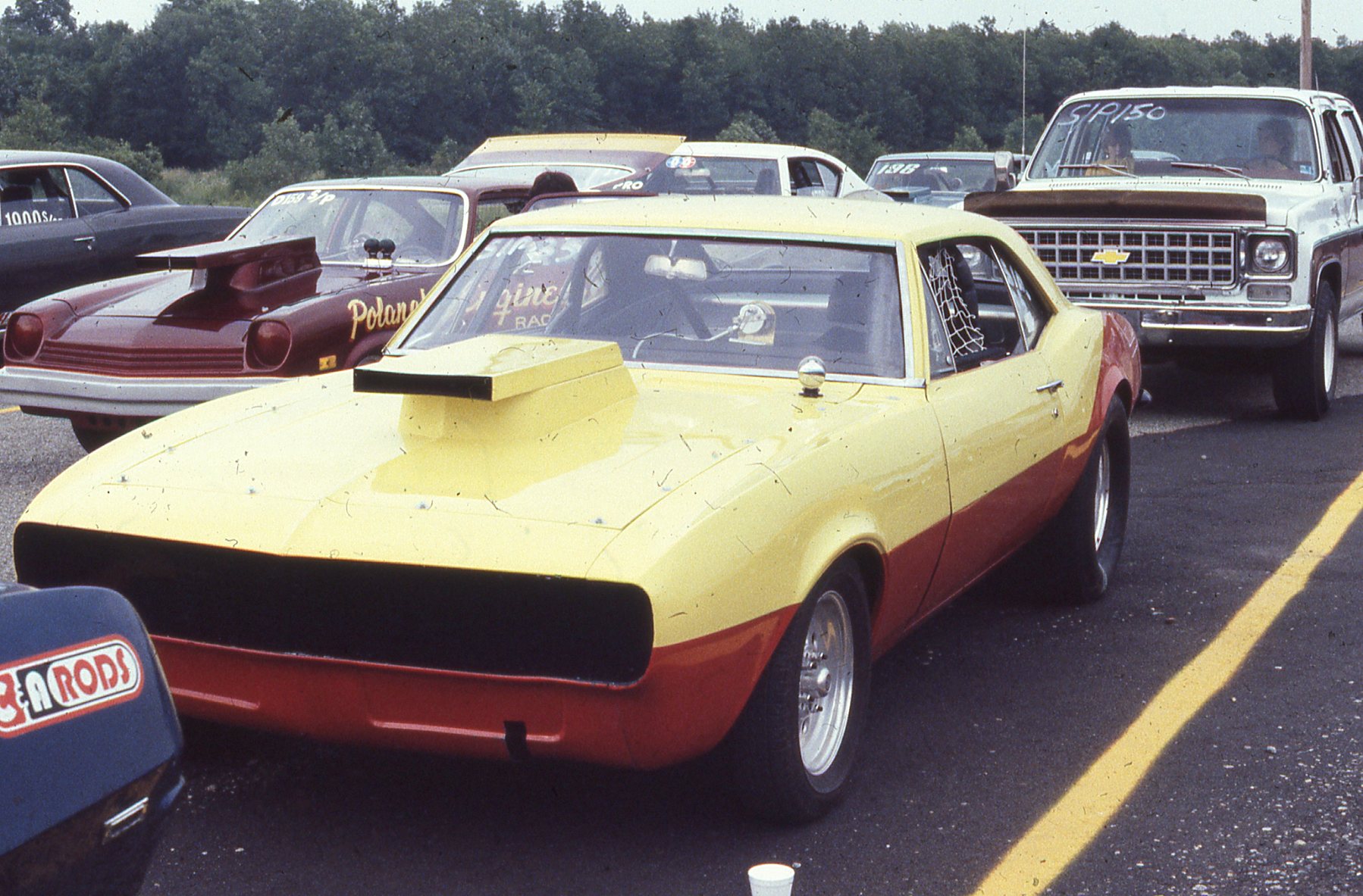 The racecar in the staging lanes